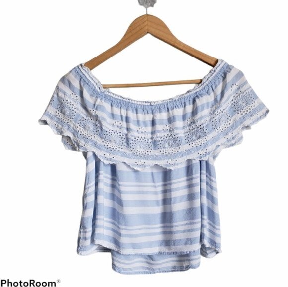 American Eagle western eyelet striped blue and white top size xs - Picture 1 of 11